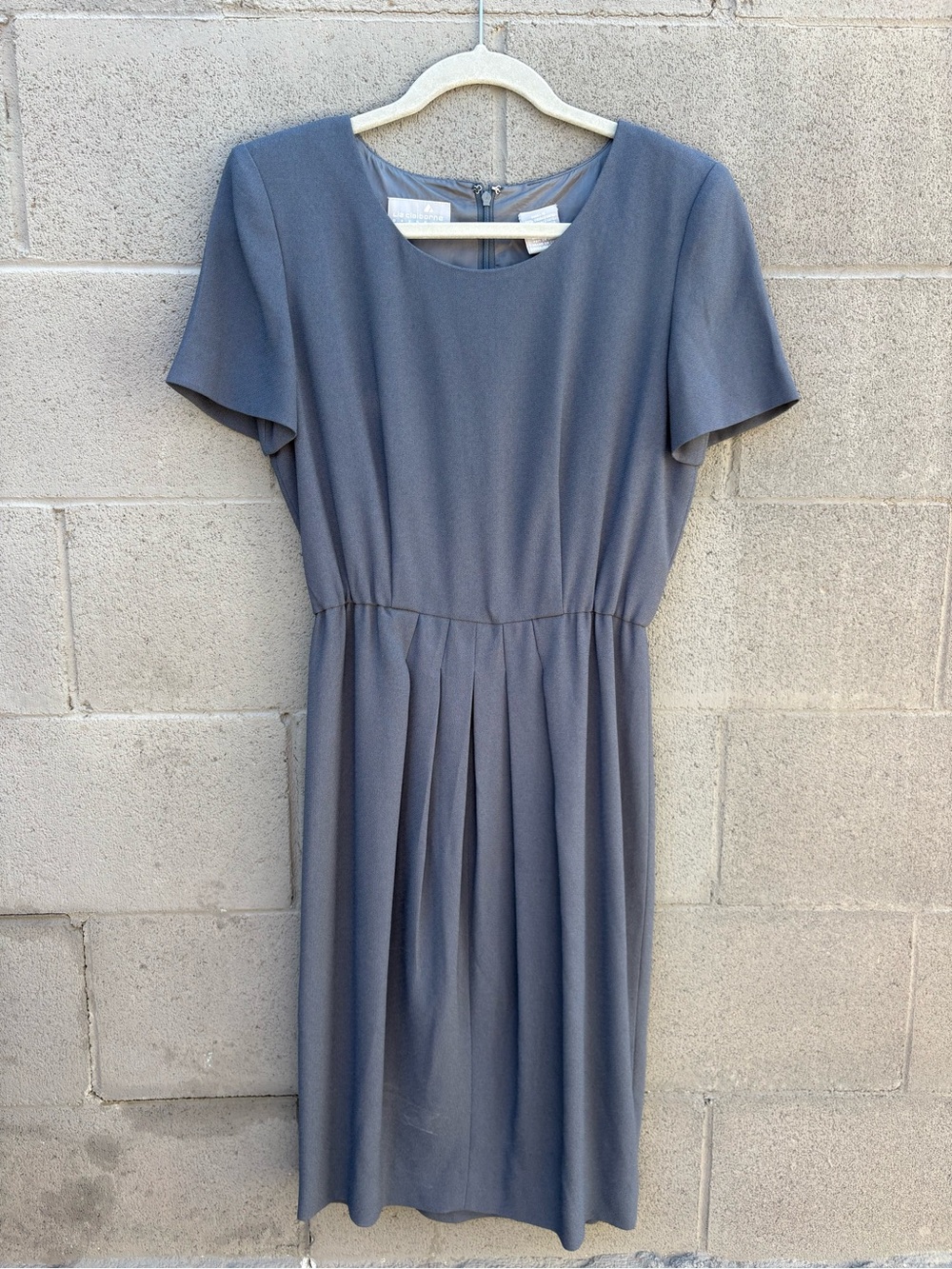 Liz Claiborne Slate Gray Pleated Short-Sleeve Midi Dress